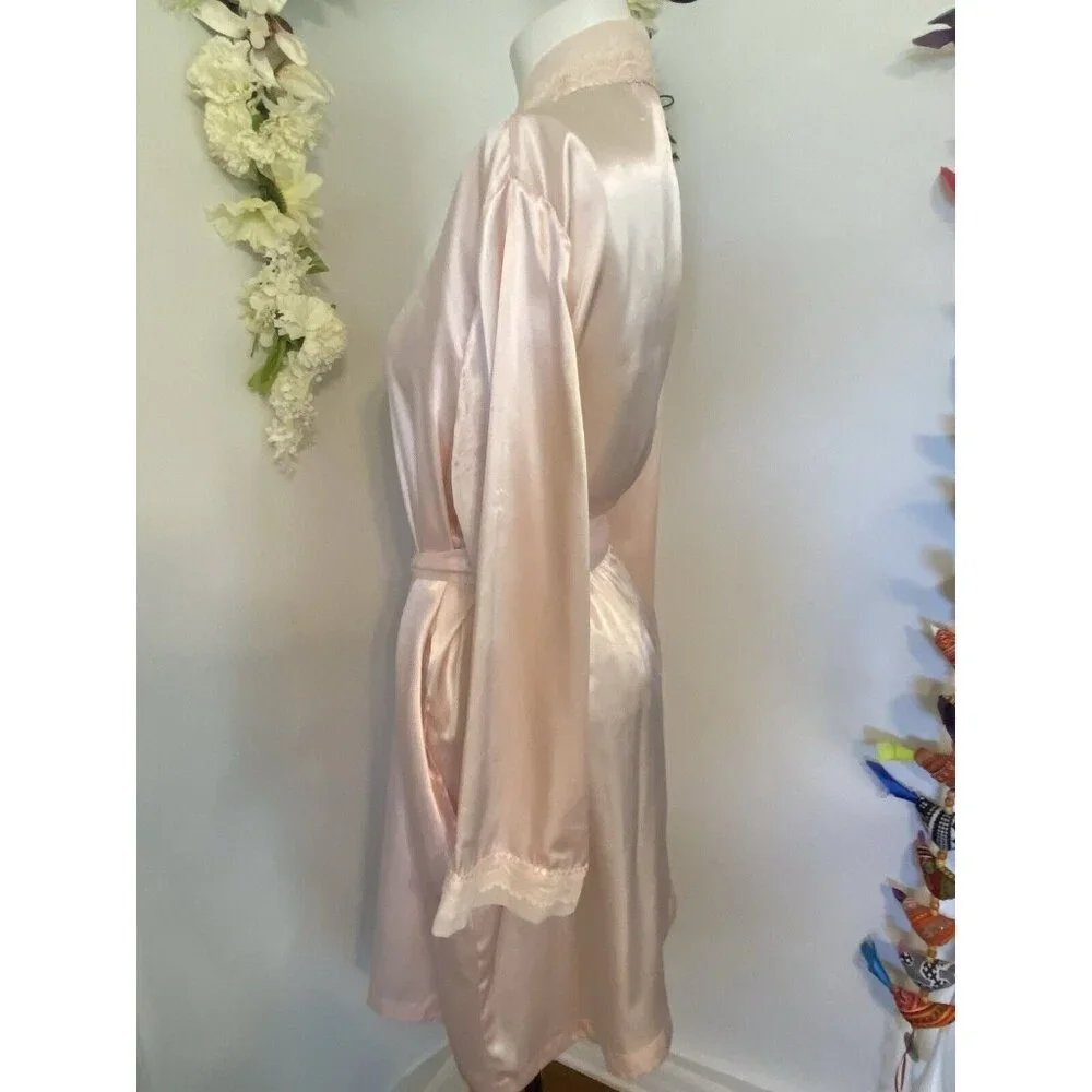 Vintage‎ Morgan Taylor Intimates Robe Pink Women's Size Large Lace Exc Condition